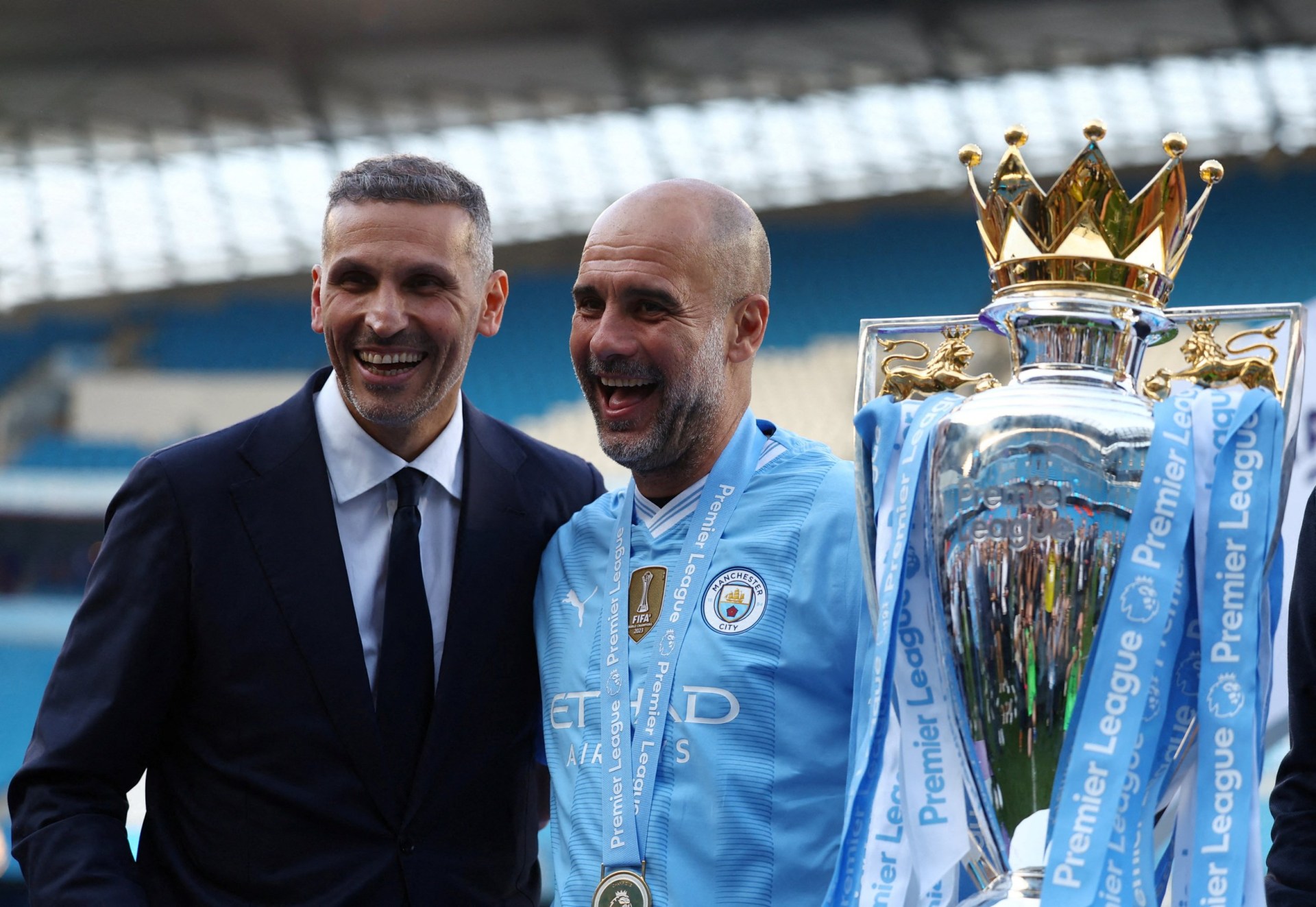 Man City chairman Khaldoon Al Mubarak and ex-manager Pep Guardiola (Picture: Reuters)