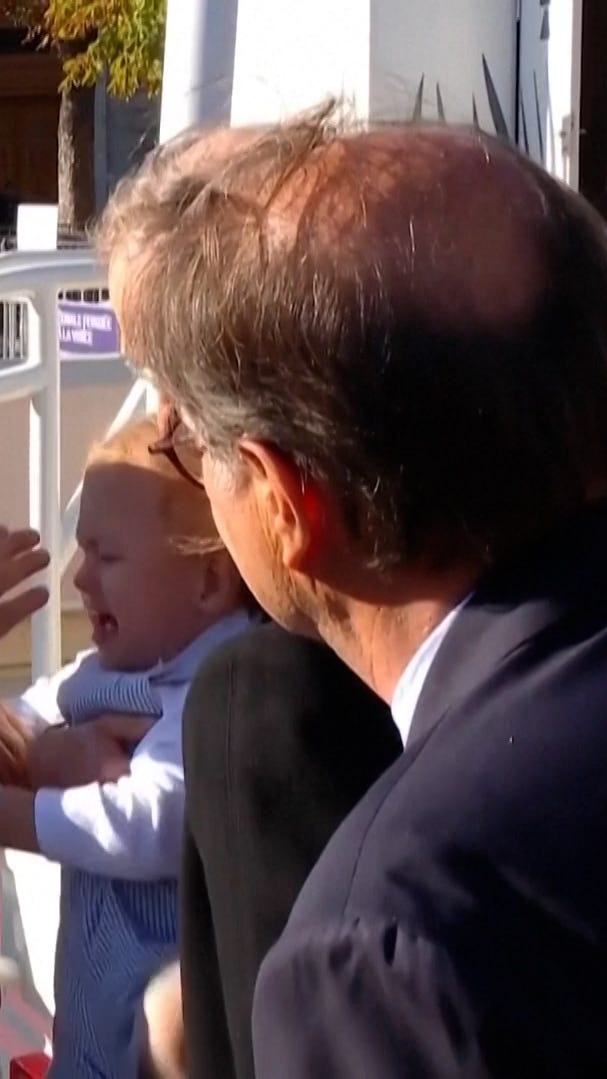 Crying baby pushes Pope Leo’s hand away during cathedral blessing in Paris