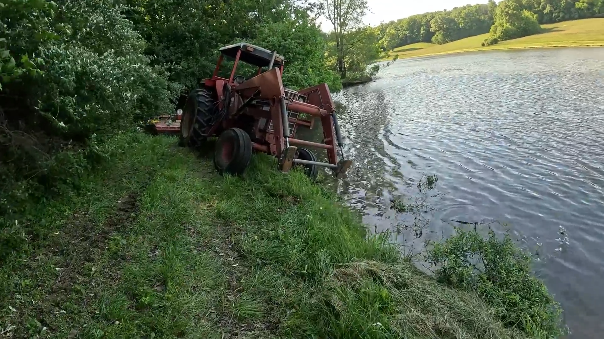 Rescuing a farm tractor from a pond