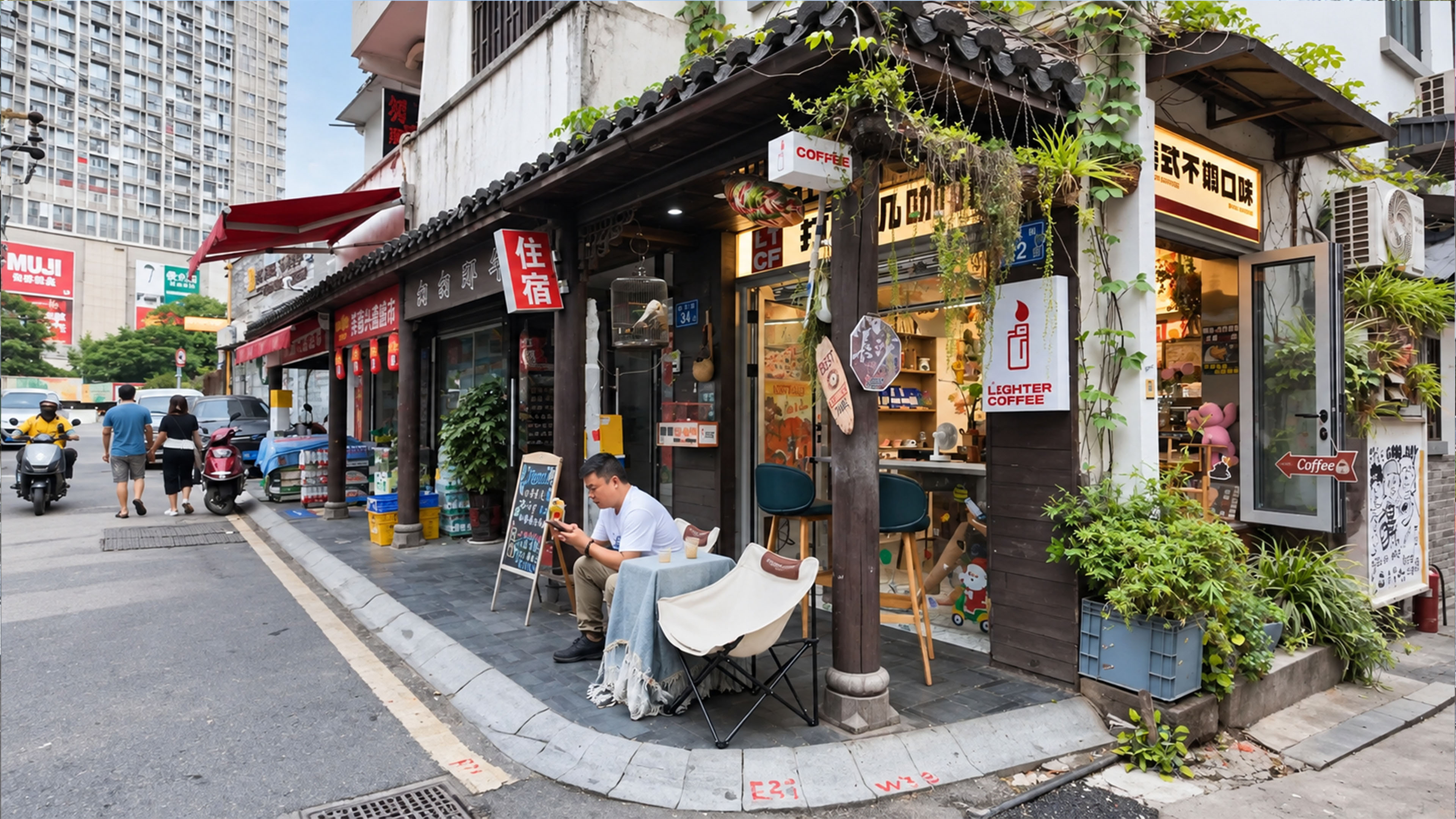 Traditional storefronts meet modern coffee culture across China