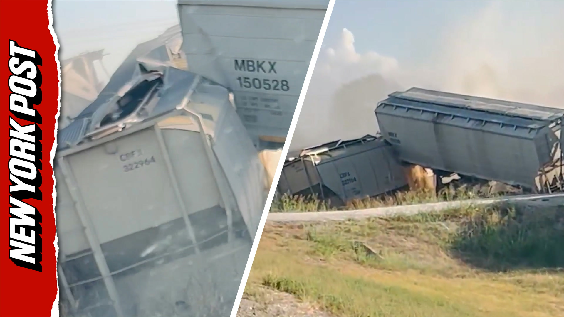 22 cars knocked off tracks in dramatic Texas freight train derailment