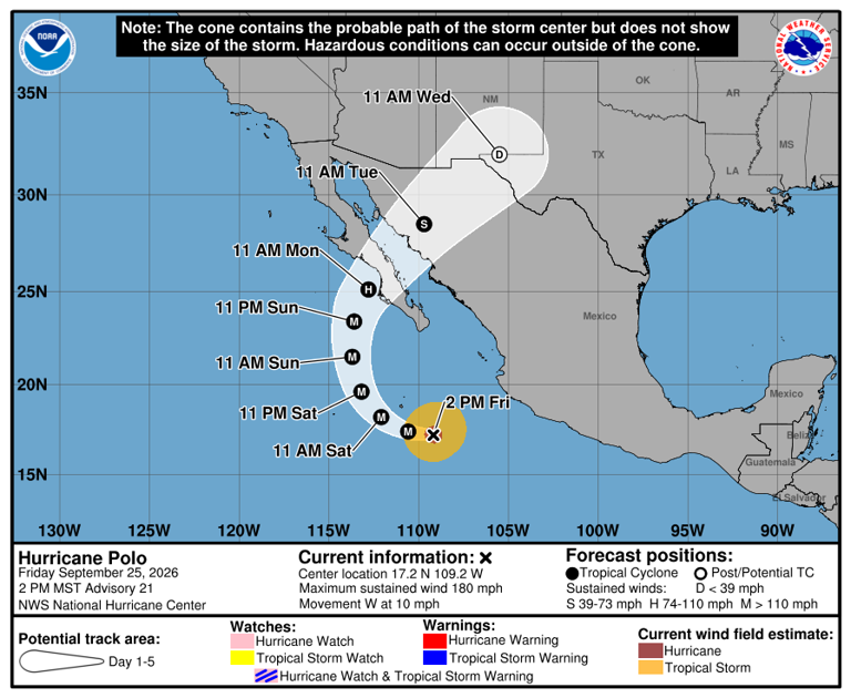 NHC forecasts Hurricane Polo to cross over New Mexico as tropical ...