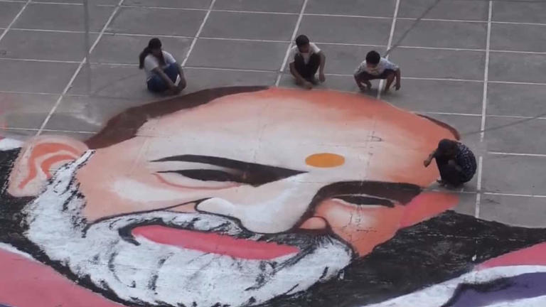 Neem Karoli Baba rangoli by students goes viral amid 'Hanuman Ansh' box ...
