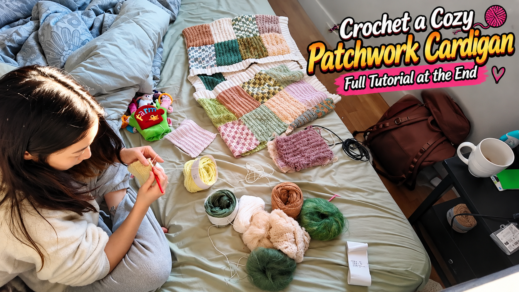 Crochet a cozy patchwork cardigan full tutorial at the end