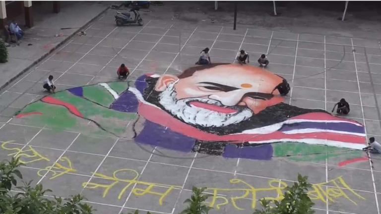 Neem Karoli Baba rangoli by students goes viral amid 'Hanuman Ansh' box ...