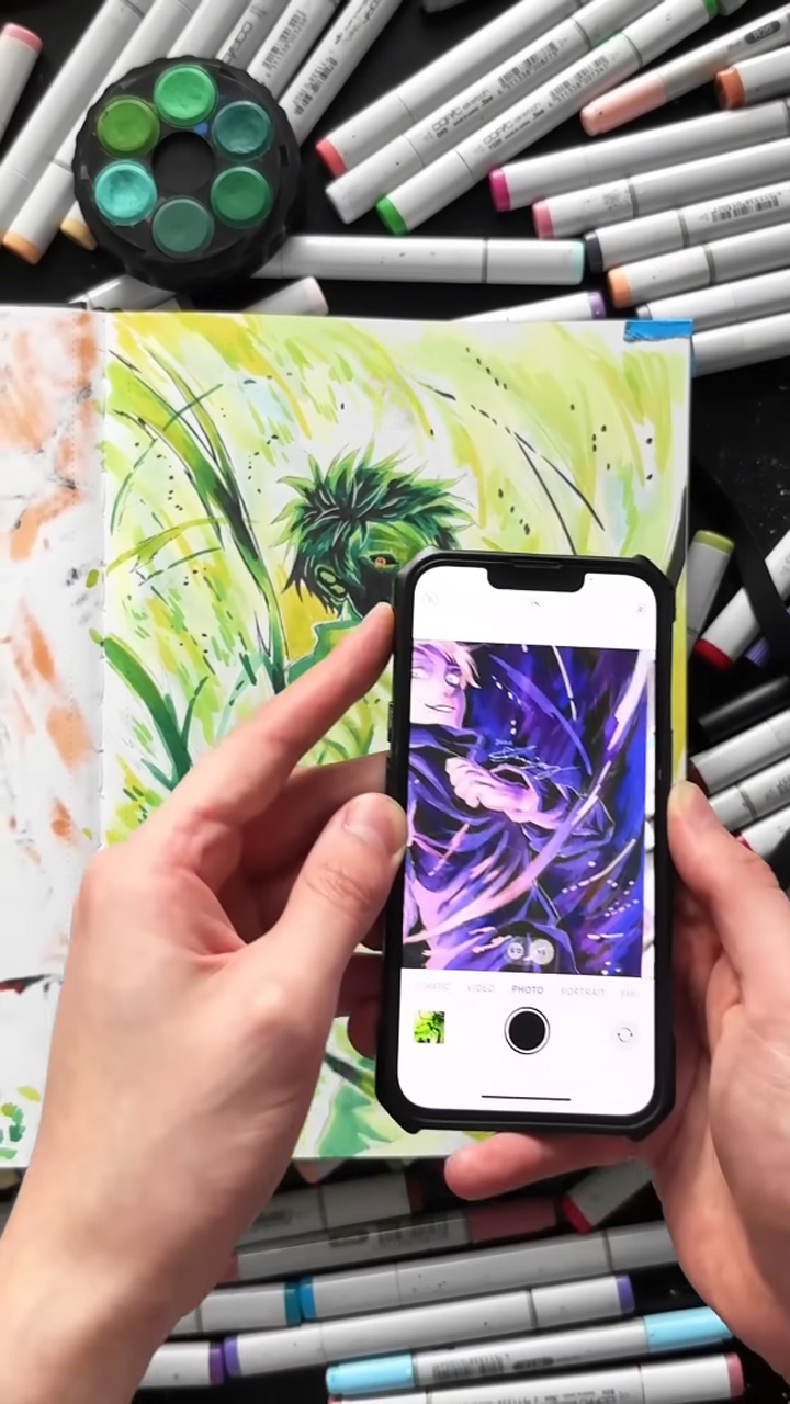 Drawing Gojo but using inverted colors for a negative effect