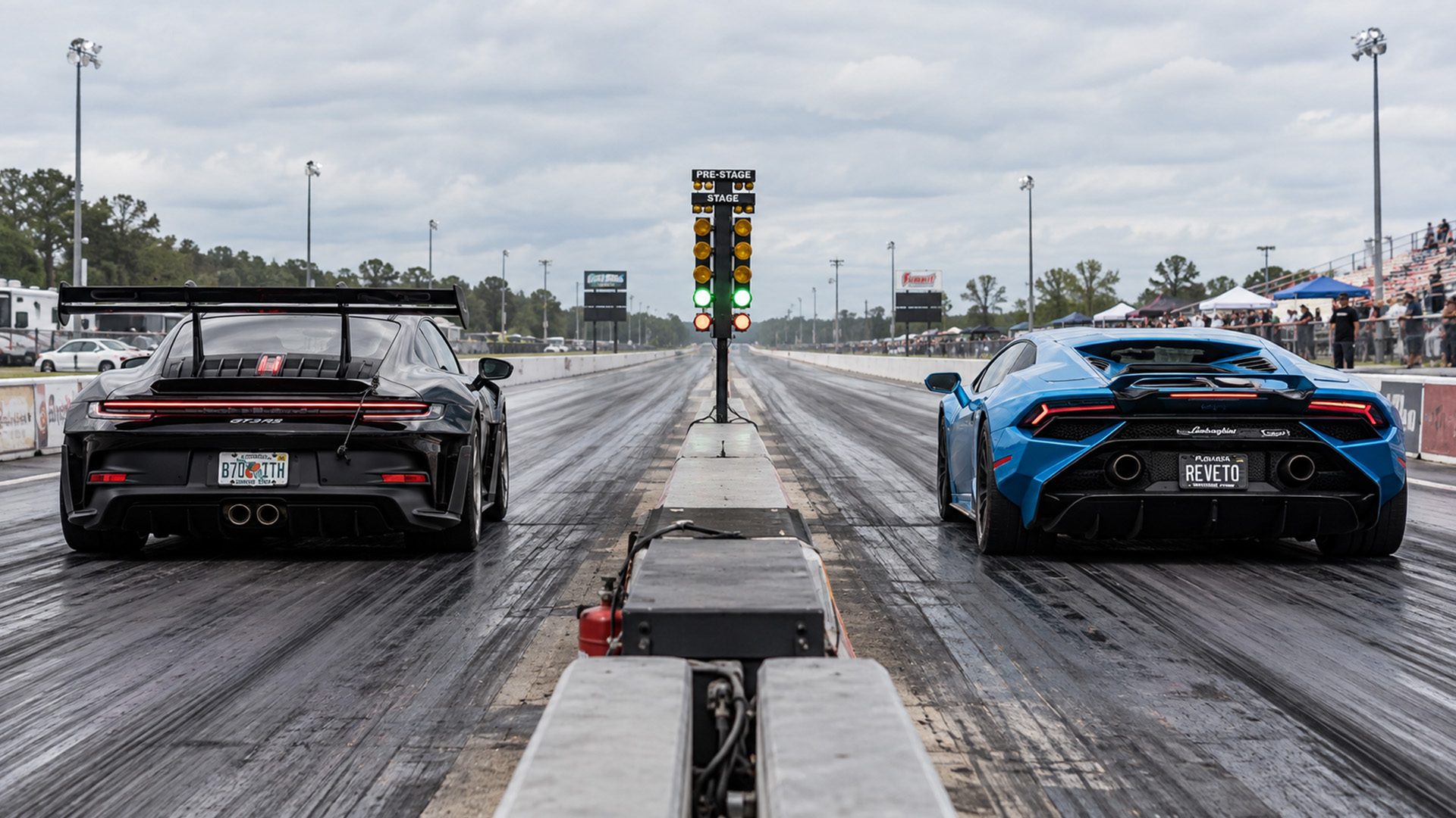 Modified GT3 RS battles the stock Huracán Tecnica drag race