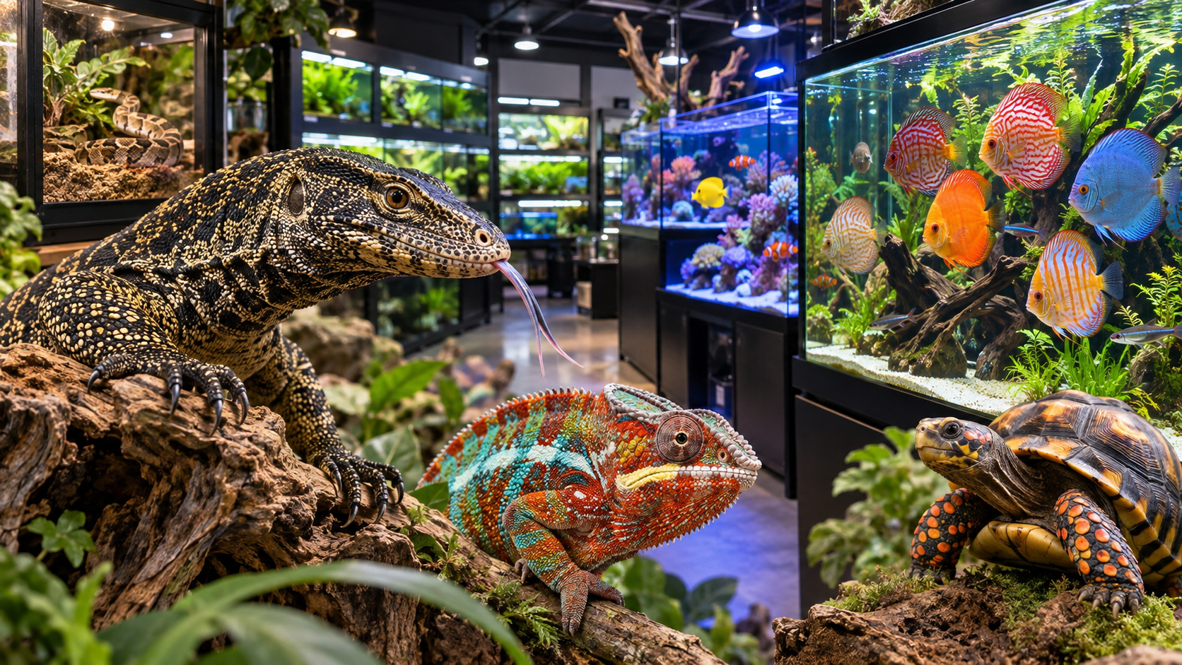 Inside an exotic fish and reptile store in Orlando