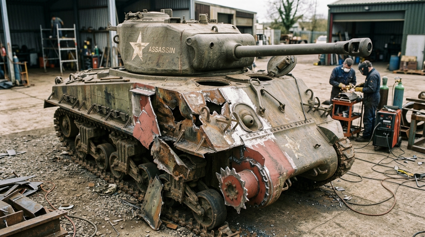 Rare Sherman Jumbo restoration reveals severe armor damage