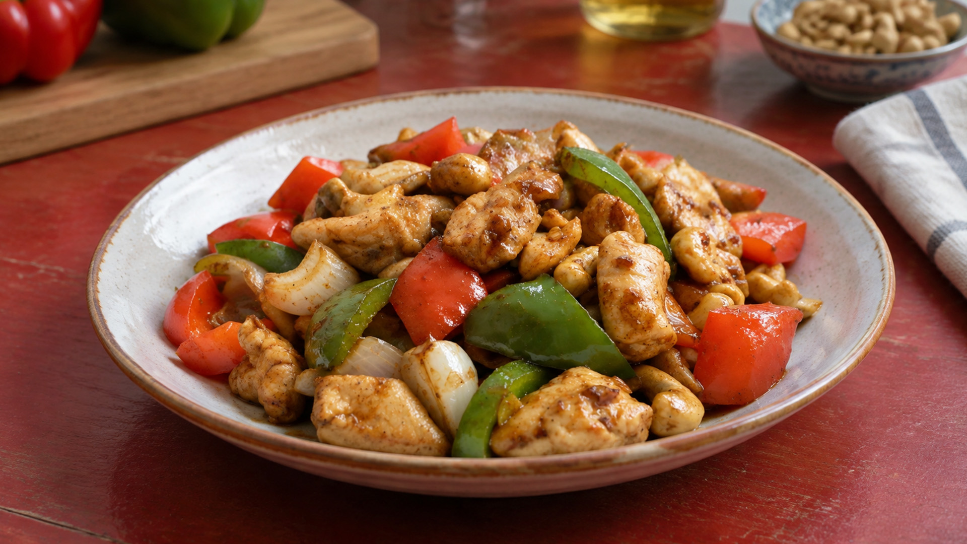 Cashew chicken with a rich savory sauce