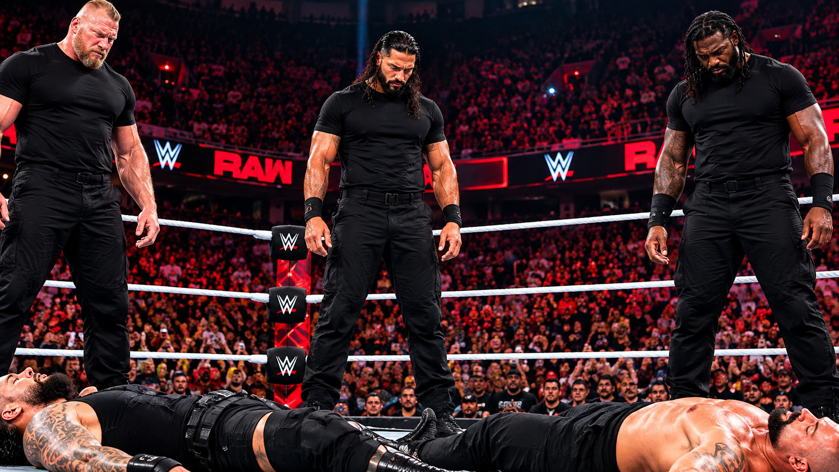 Oba Femi returns with Brock Lesnar and Seth Rollins and demolished Bron ...