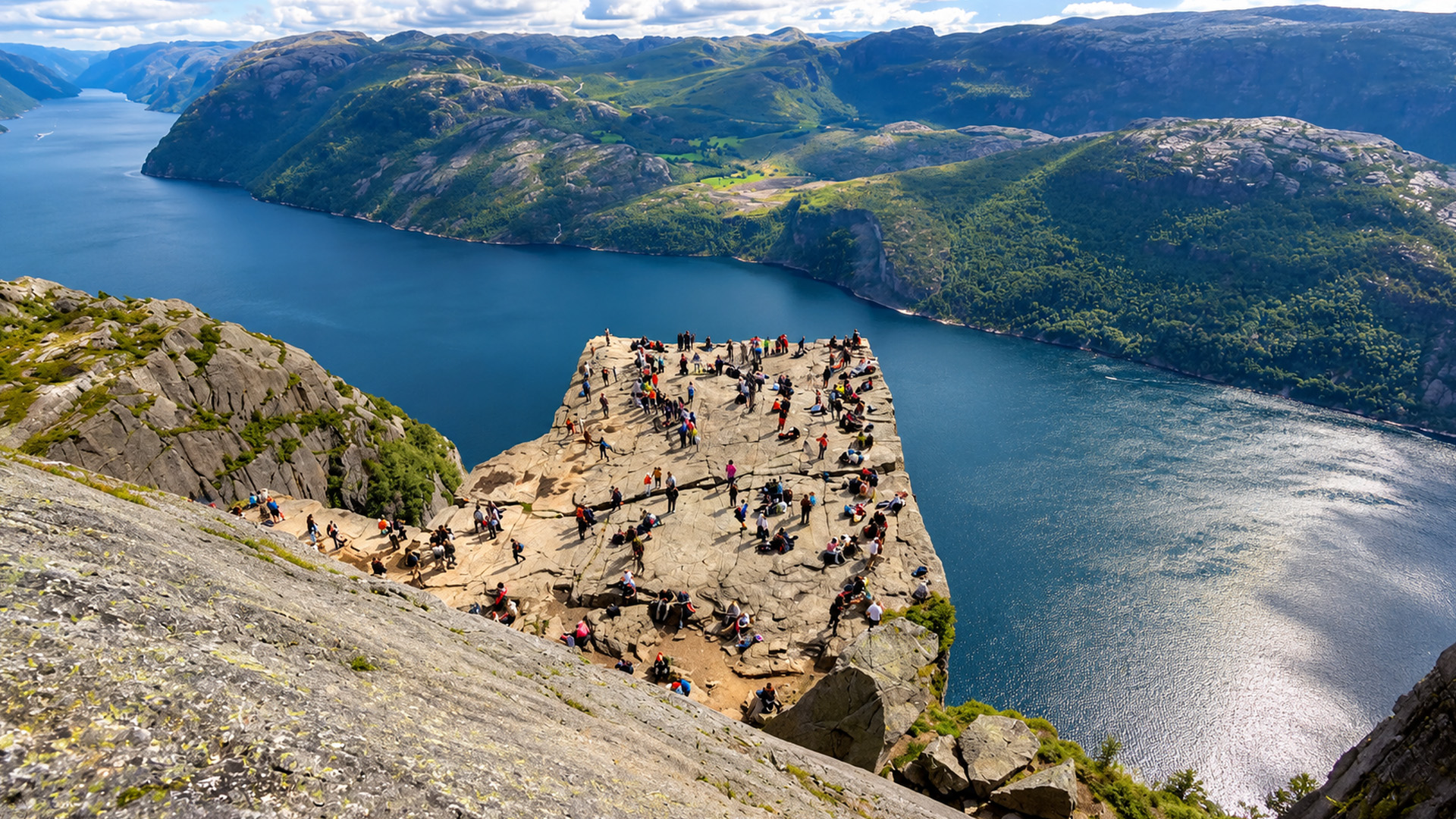 Preikestolen Norway high above the Lysefjord (4K)