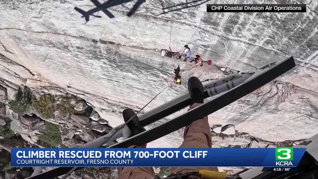 Video: Injured climber rescued after becoming trapped down 700-foot cliff