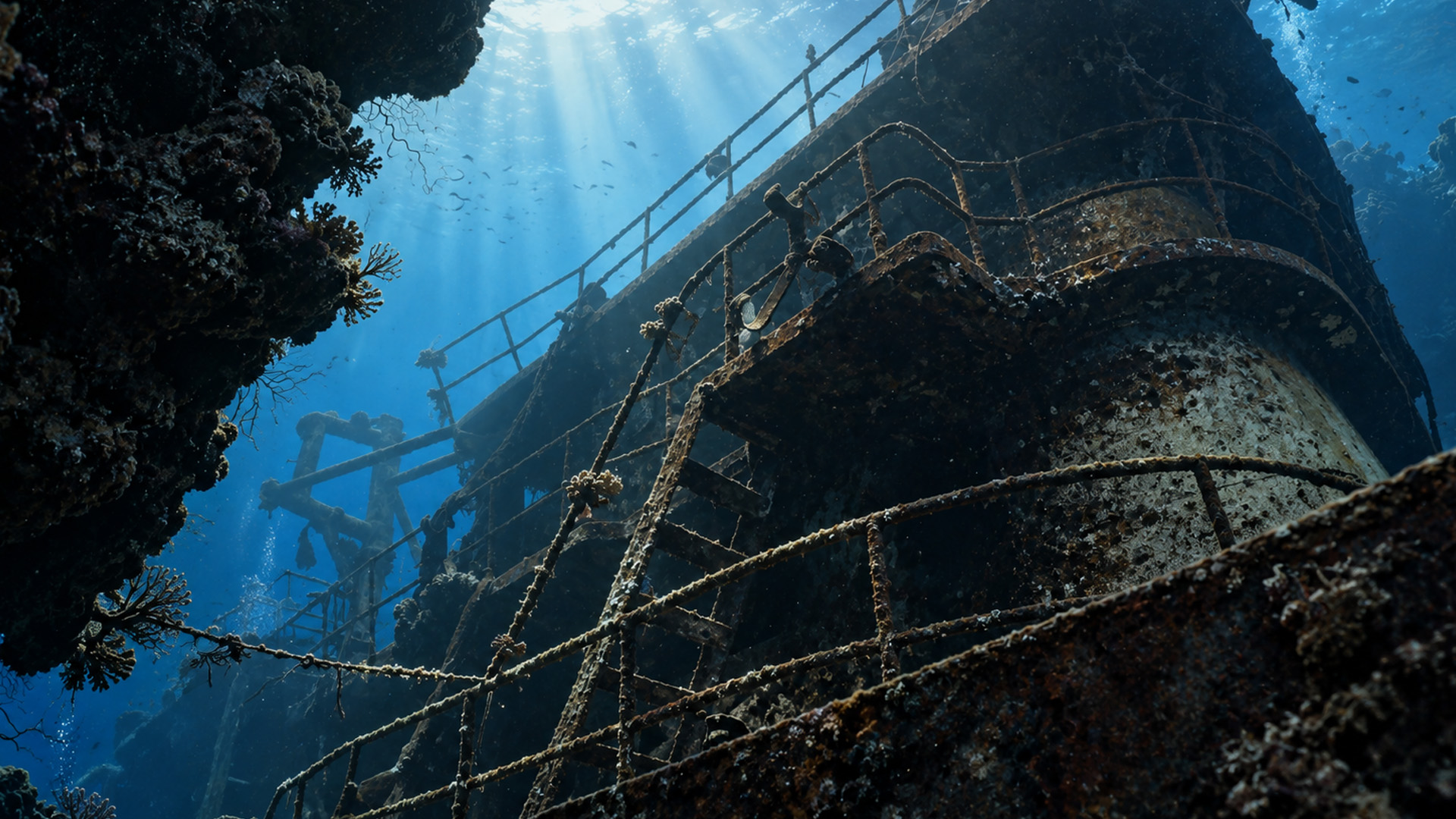 Marine life now covers this sunken ship
