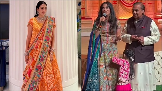 Isha Ambani’s jewel-toned lehenga, Shloka Mehta’s vibrant bandhani ...