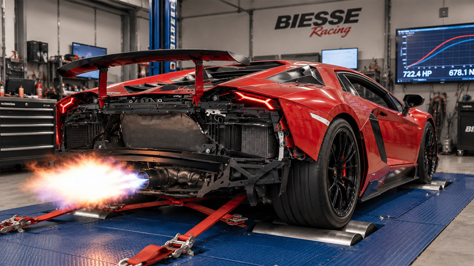 Aventador SV screams through full throttle dyno pulls
