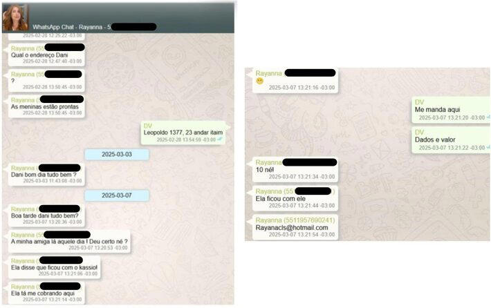 Mulher identificada como Rayanna cobrou Vorcaro sobre pagamento após dizer que amiga 'ficou com kassio' Foto: Reprodução