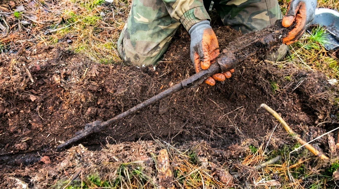 MP40 magazine and a Soviet helmet unearthed