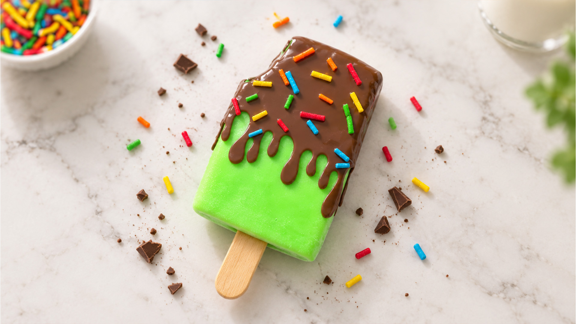 Chocolate dipped cake pops with green fondant