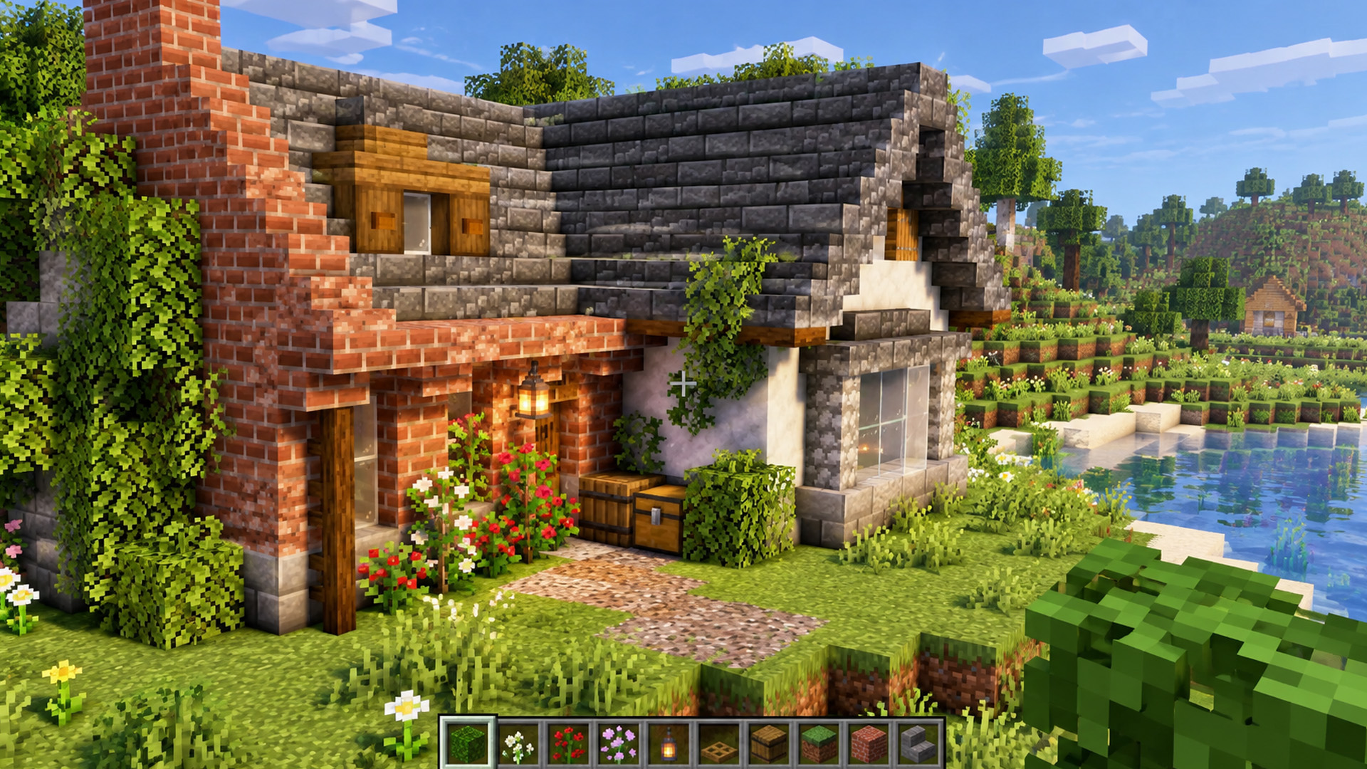 Beautiful Minecraft survival cottage by the lake