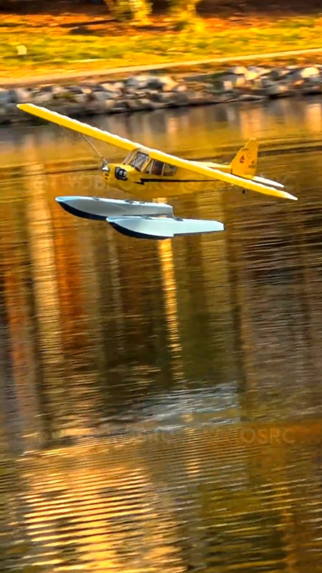 Classic Piper Cub model shows smooth water landing skills