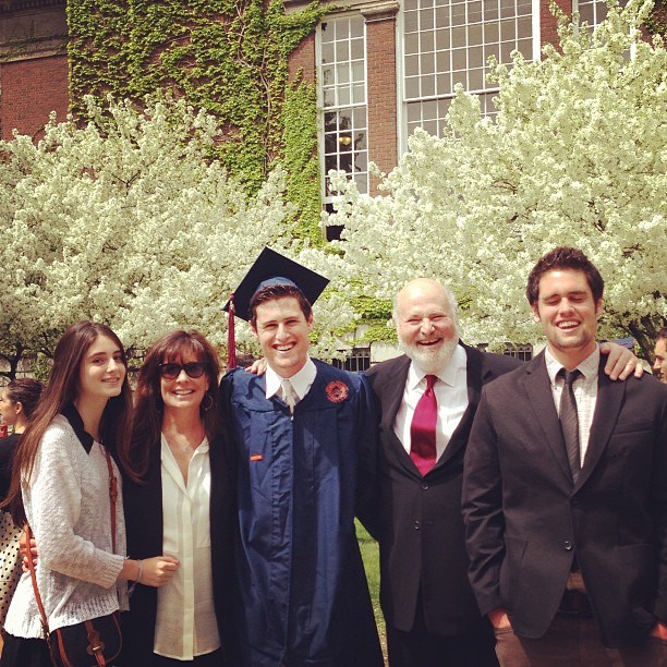Nick (pictured with his parents and siblings in May 2013) was charged with two counts of first-degree murder with special circumstances of multiple murders, “lying in wait” and personal use of a knife. michelereiner/Instagram