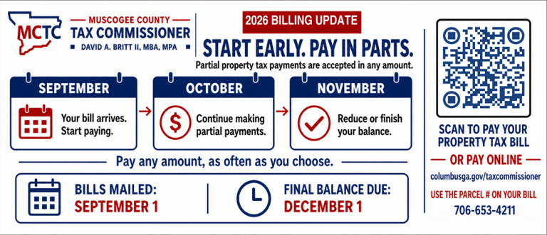 Muscogee County officials announce updates to 2026 property tax billing ...