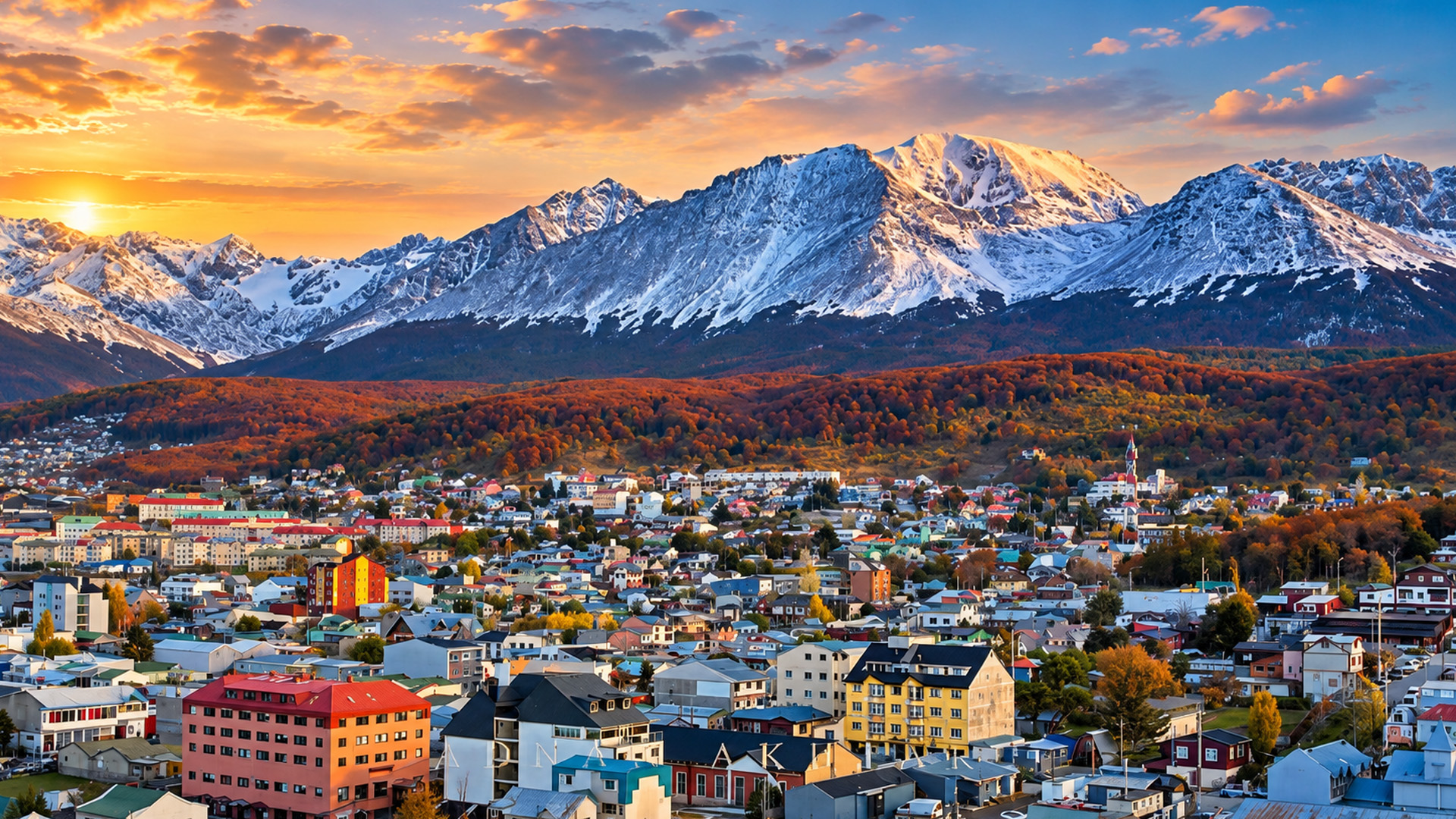 Ushuaia beneath snow-capped Patagonian mountains