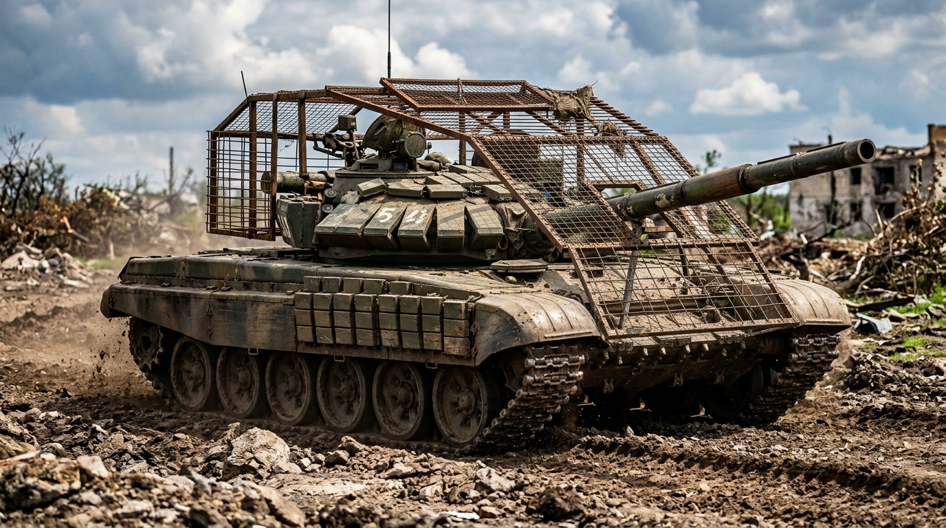 Russia’s T-72B cage tank hides a driver problem
