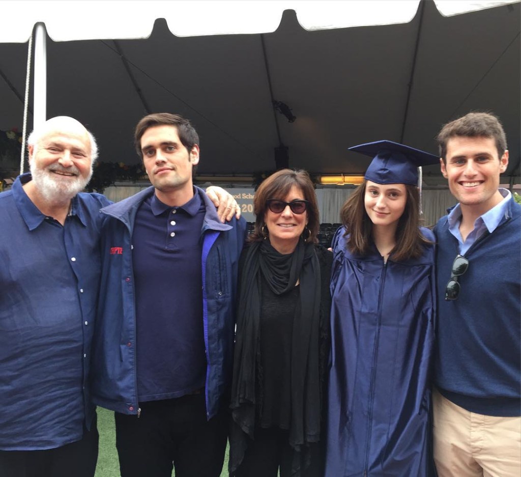 Nick (pictured with his parents and siblings in June 2016) wore a brown prison uniform and sported a bit of facial stubble with his previously short hair grown out and combed to the side. michelereiner/Instagram