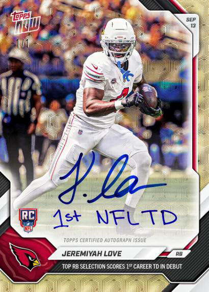 NFL Week 1 Topps Now Cards Featuring Jeremiyah Love, Travis Kelce