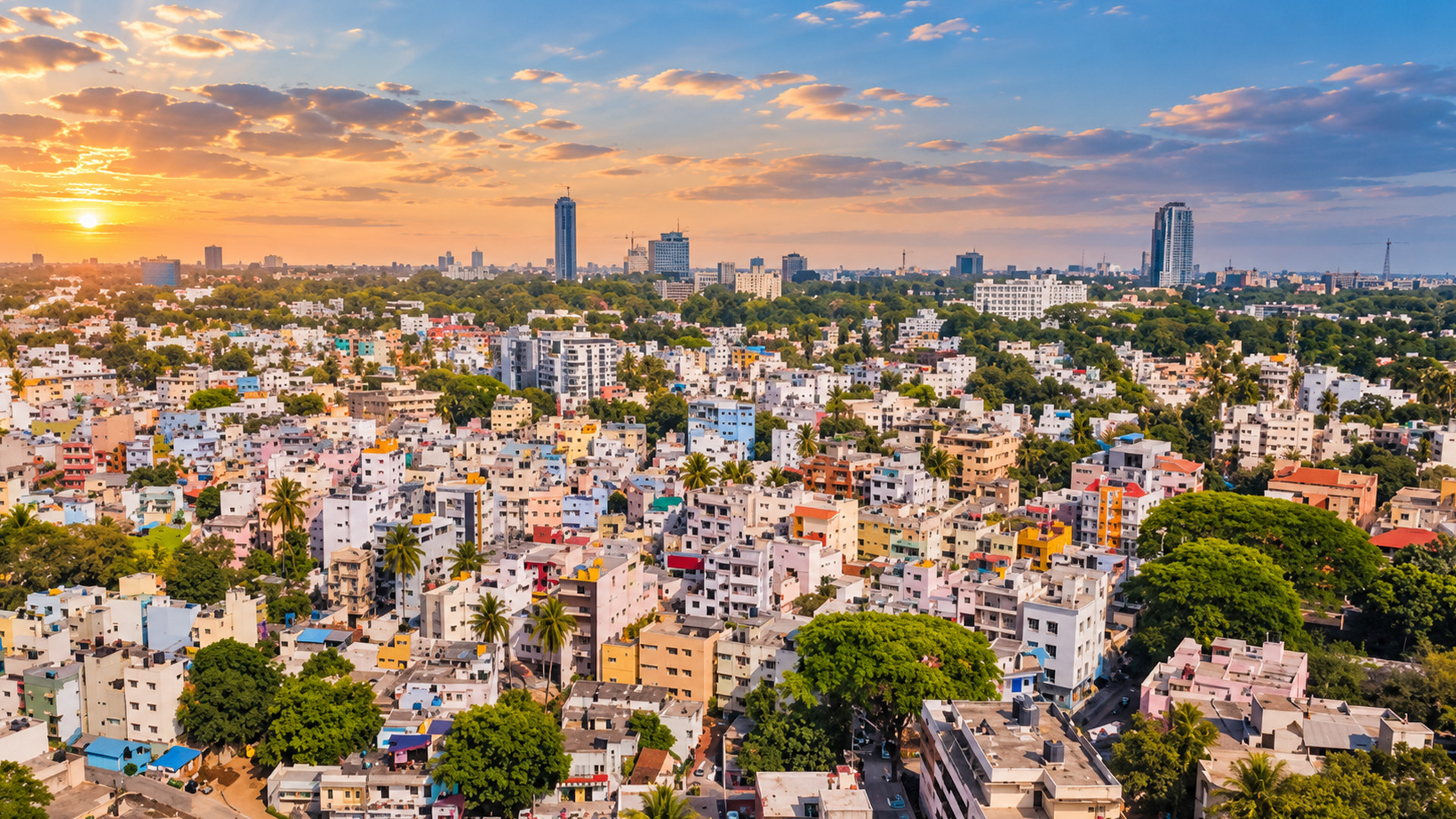 Dense Bangalore neighborhoods among green trees