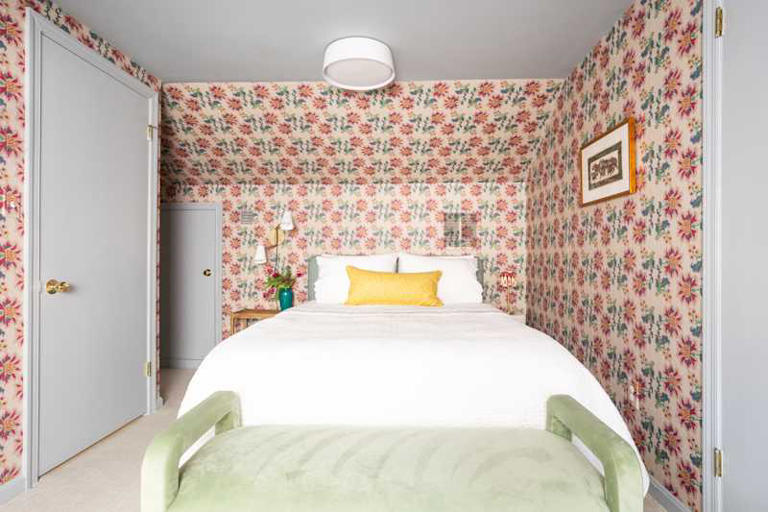 A plain attic bedroom is now a little jewel box after a colorful redo