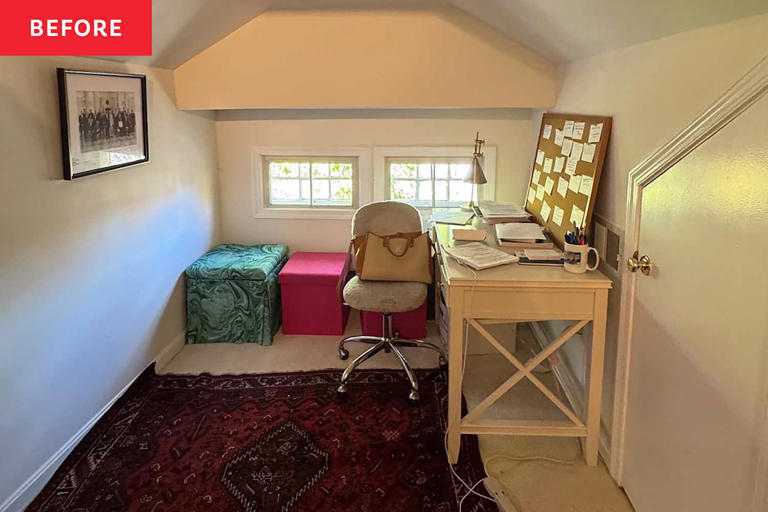 A plain attic bedroom is now a little jewel box after a colorful redo