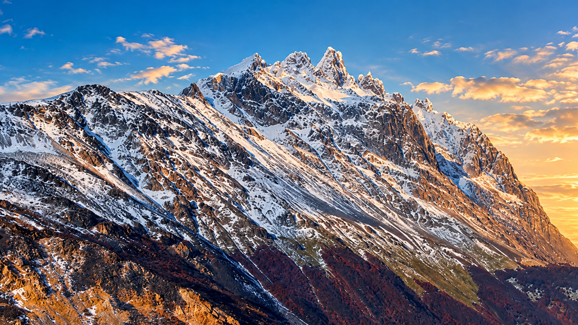 Snow-capped peaks and rocky slopes of Argentine Patagonia