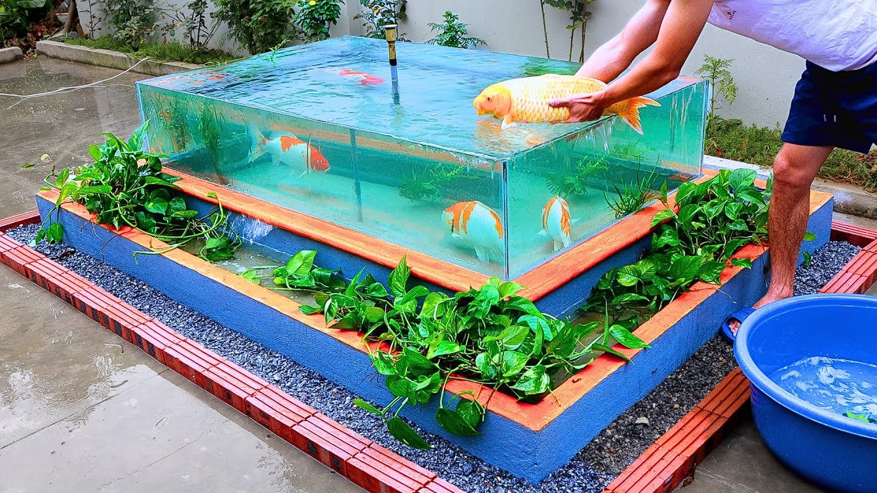 How to make koi pond with large infinity glass window - design and ...