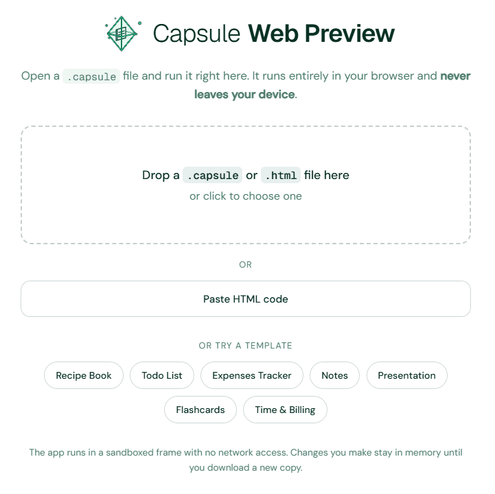 Un'intera app in un solo file: Capsule usa SQLite e funziona senza cloud