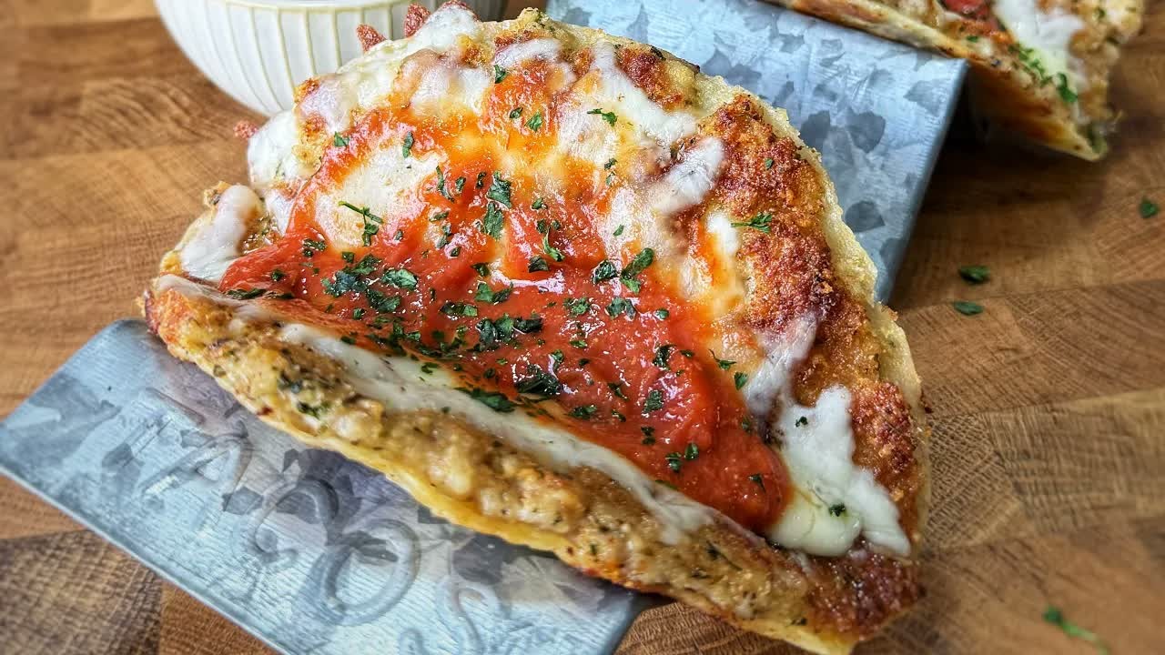 Chicken parmesan smash burger tacos add marinara and melted cheese