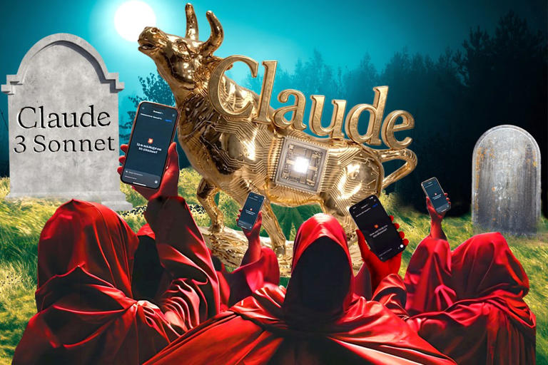 An AI illustration imagining the “cult of Claude.”