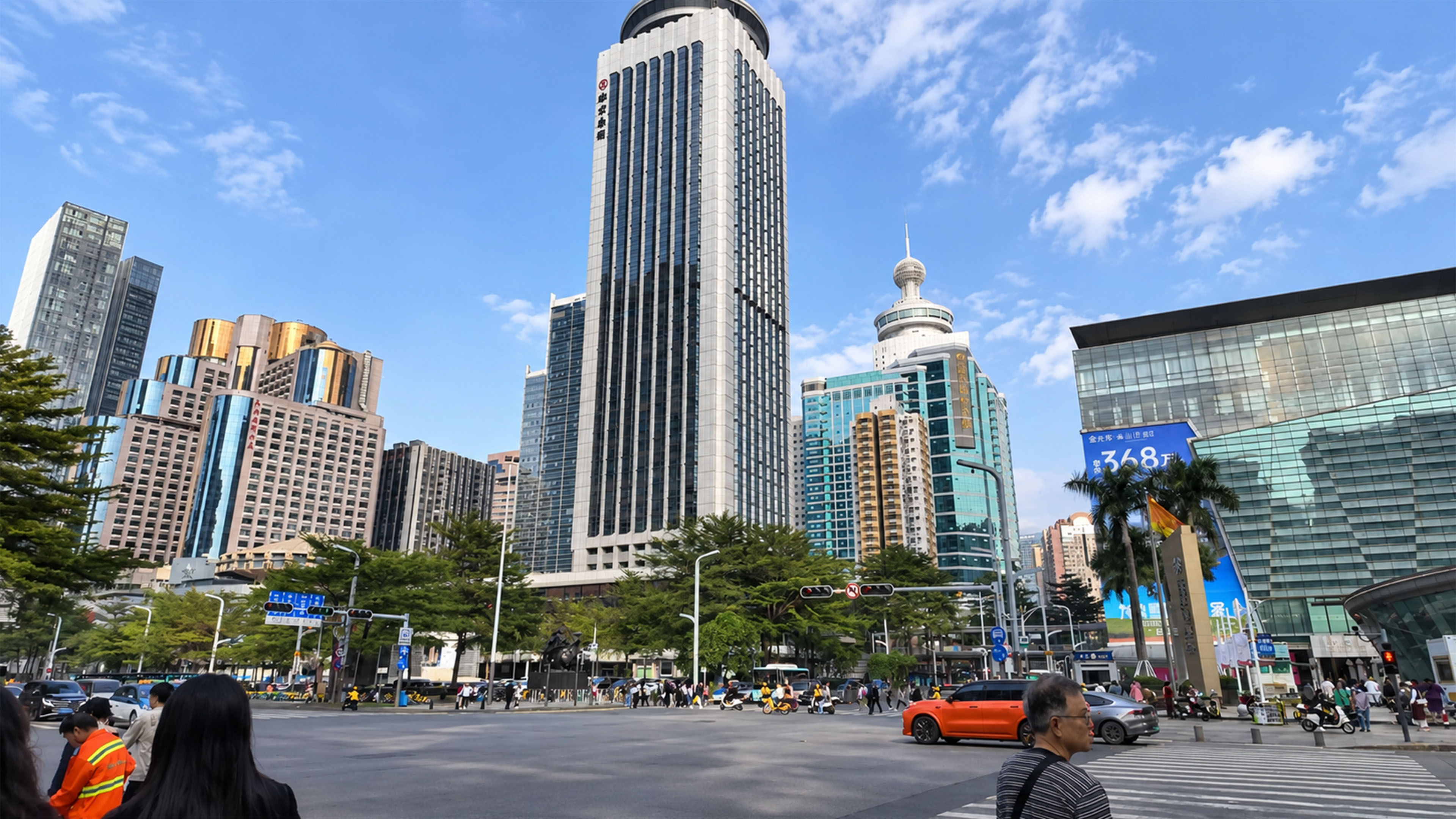 China modern skyline rises above busy everyday streets