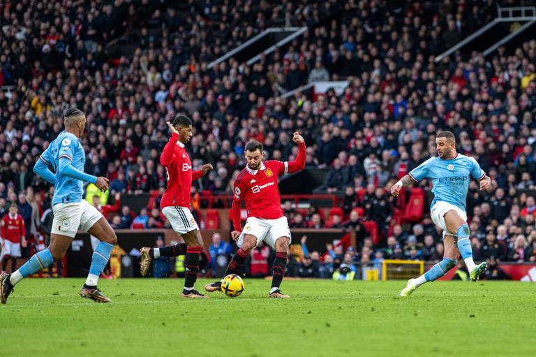 Bruno Fernandes’s goal stood even with Marcus Rashford interfering. | Ash Donelon/Manchester United/Getty Images
