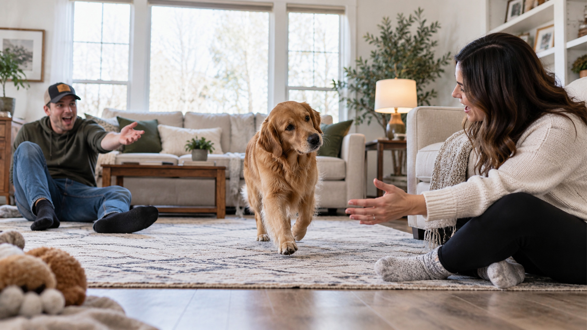 Golden retriever chooses his favorite person