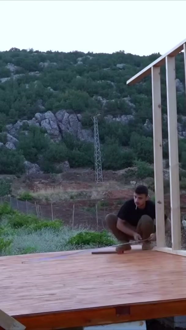 Building a wooden house / off grid log cabin / wall foundation frame