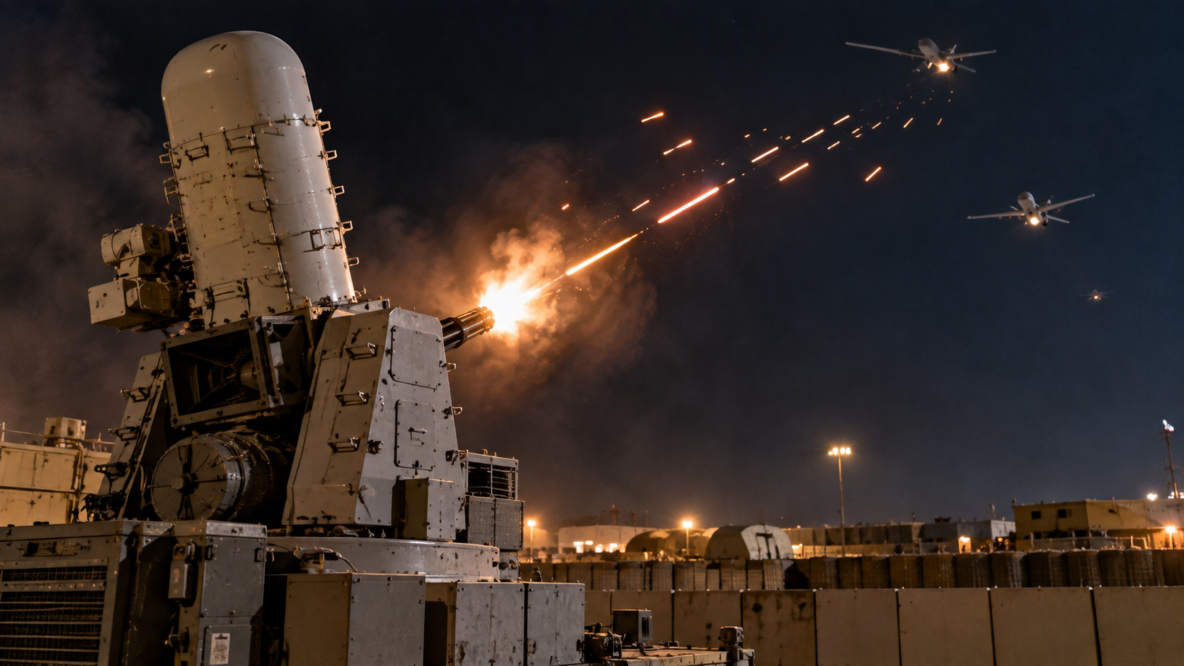 US C-RAM opens fire as suicide drones approach the base