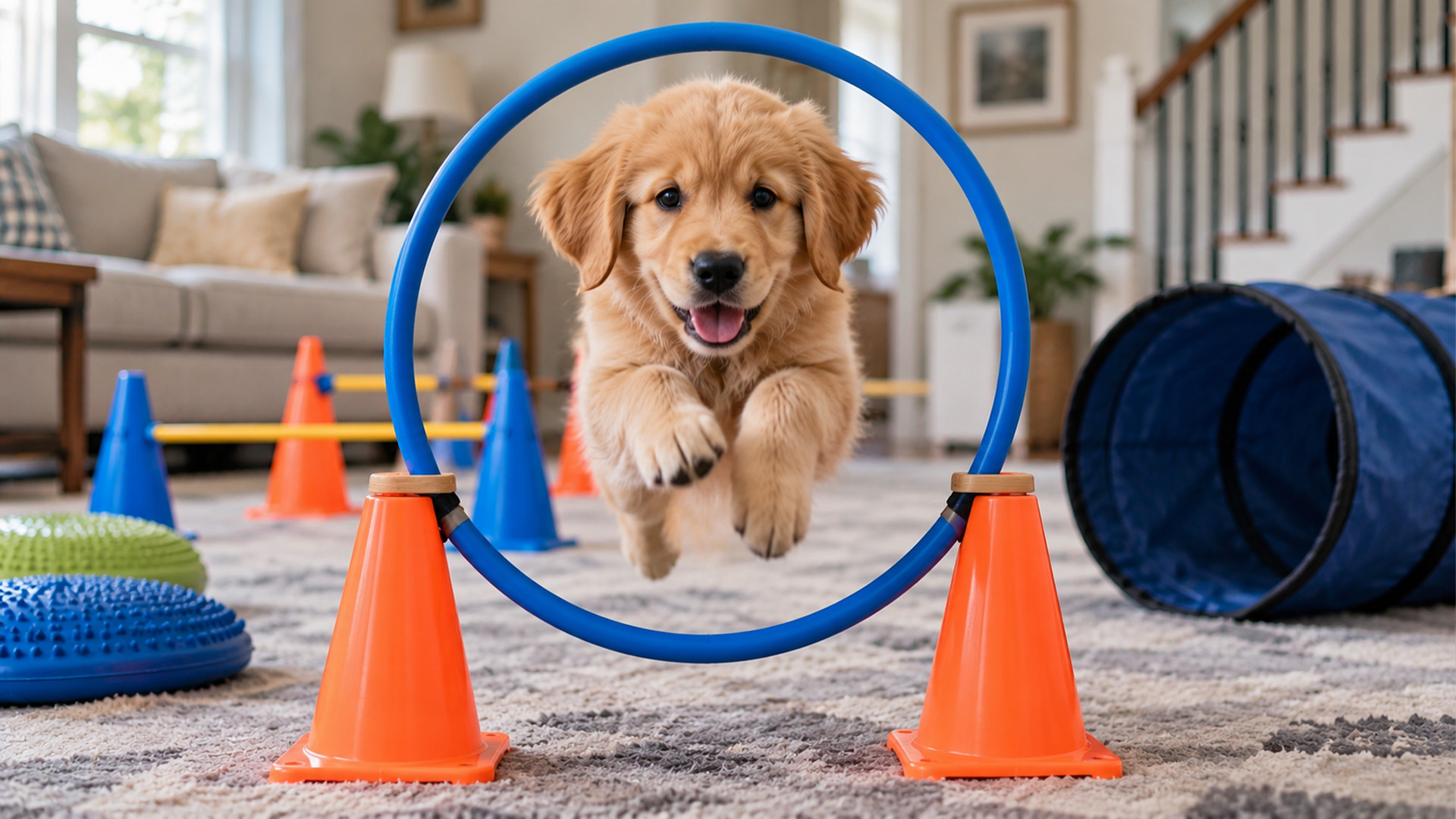 Puppy tries his first obstacle course