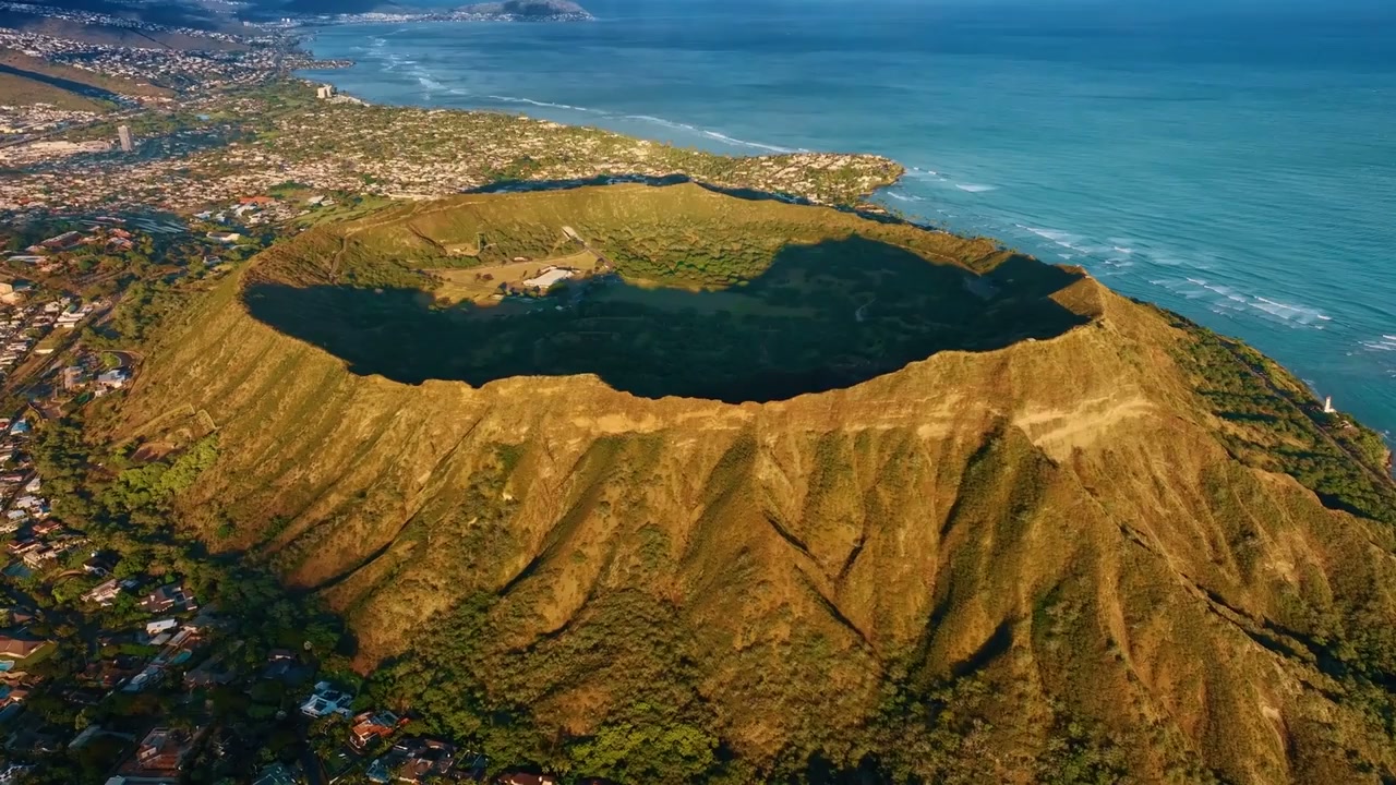 Diamond Head Crater, Hawaii, USA: Drone views of volcanic cliffs and ...