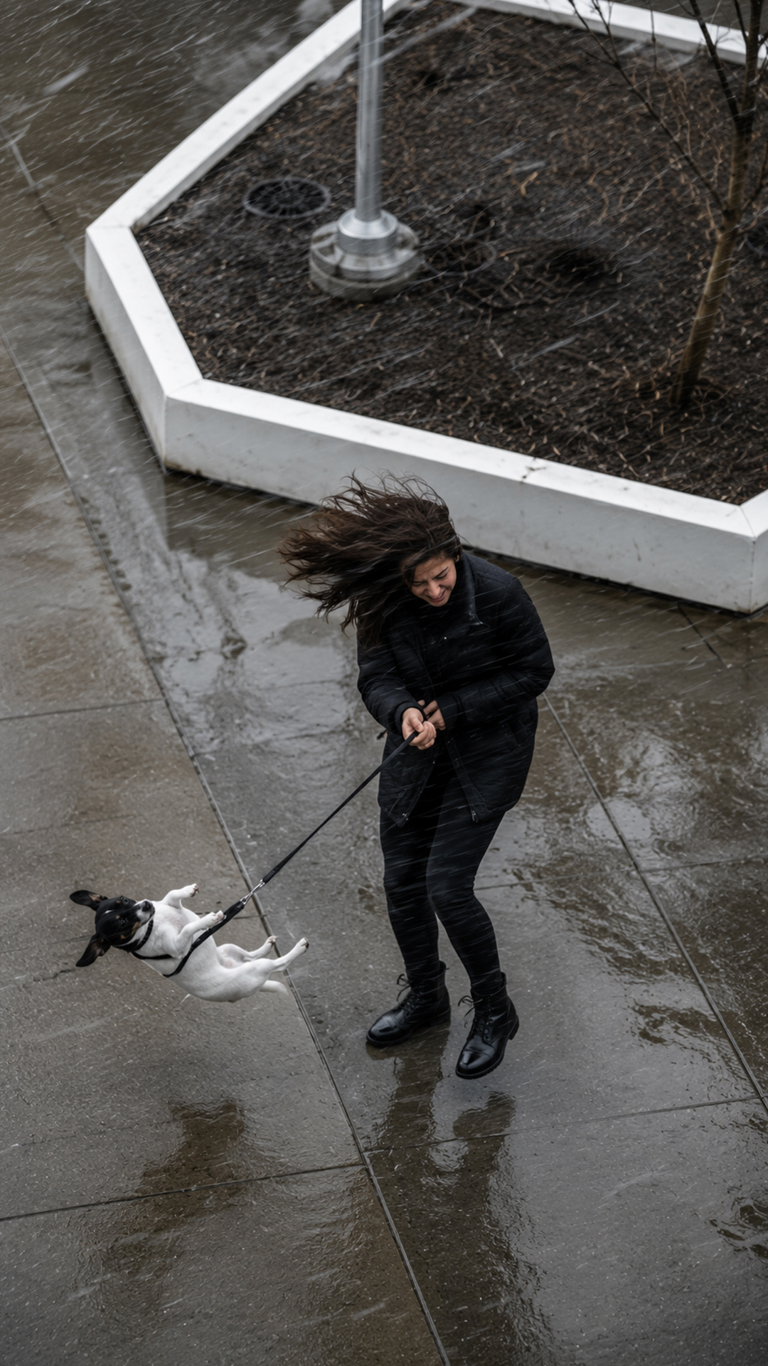 Tiny dog vs. strong wind caught on camera