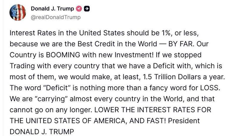 Breaking: President Donald Trump Demands Immediate U.S. Interest Rate Cut
