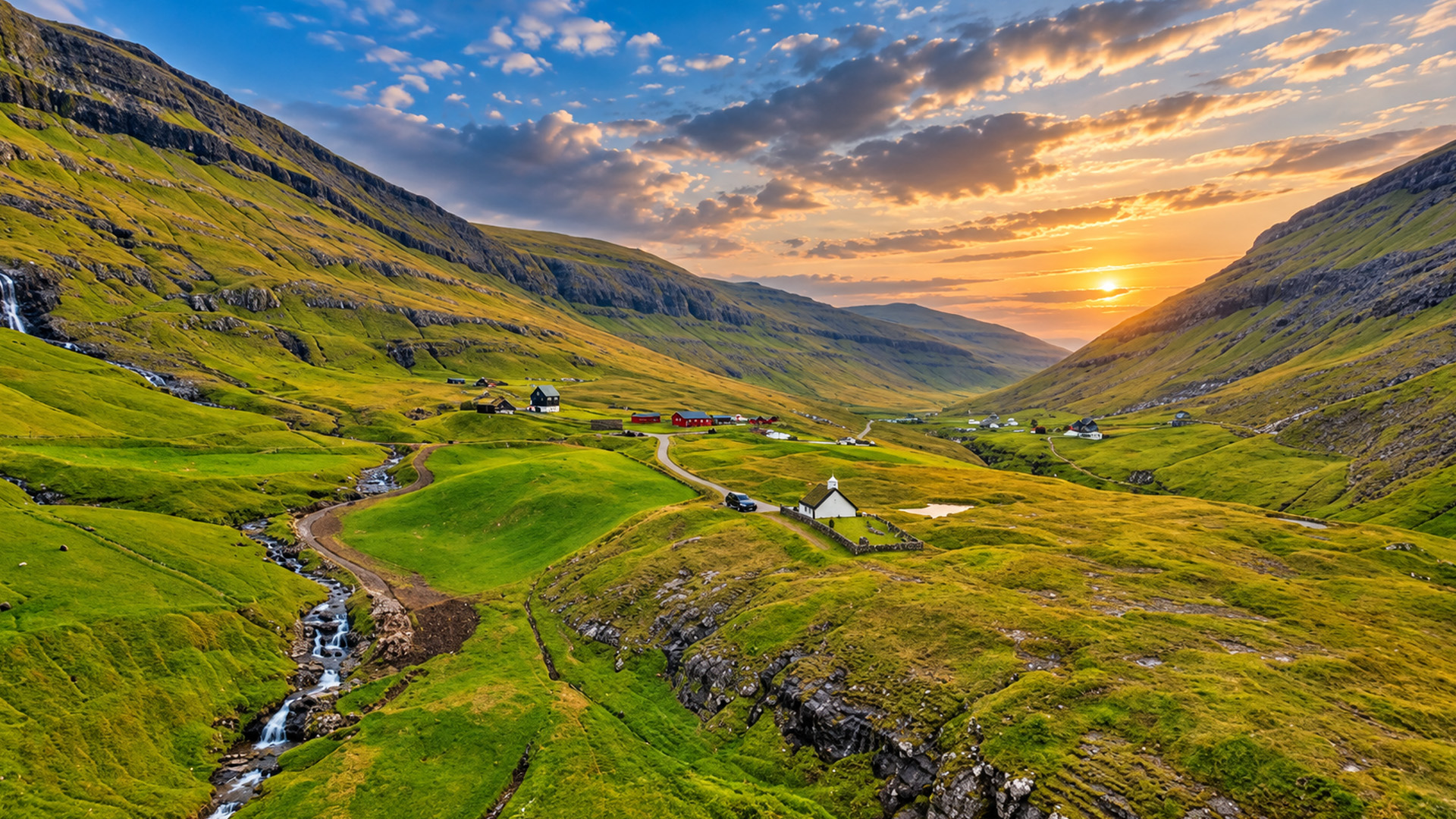 Towering mountains and waterfalls across the Faroe Islands