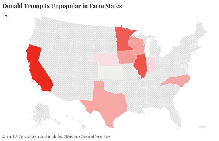Map of Trump approval rating in biggest farming states as diesel costs soar